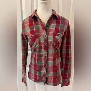 Outdoor Research Red and Gray Plaid Button-Up Flannel Shirt Size S